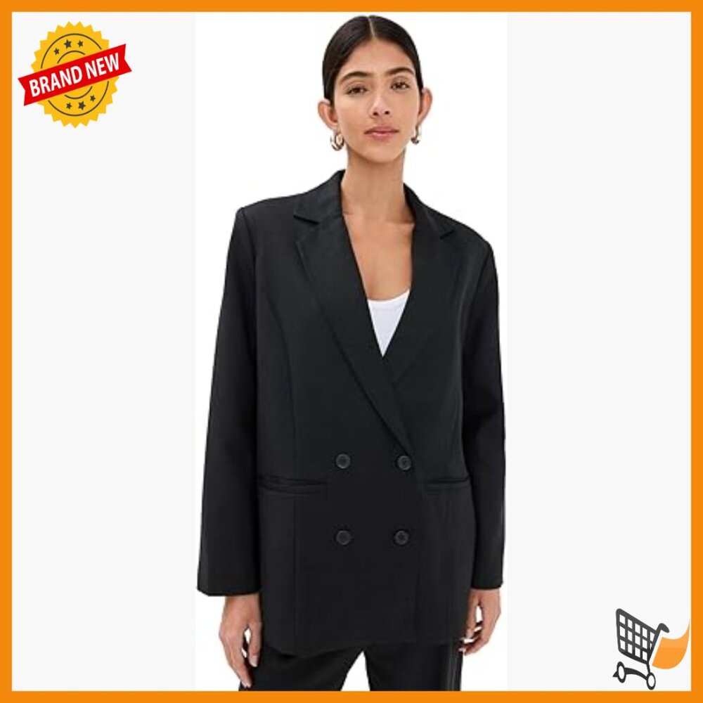 Oversized Linen Blend Blazer, Notched Lapels, Double-Breasted, Dry Clean